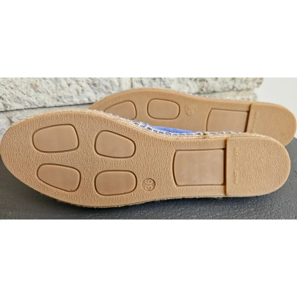 Patricia Green Espadrille Flats, Ashley,  Peep Toe,  Blue Suede, New, Sz 5.5